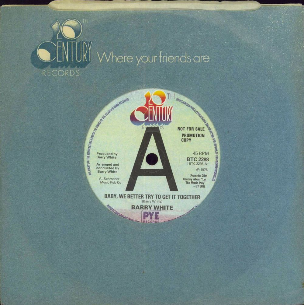 Barry White Baby, We Better Try To Get It Together UK Promo 7" vinyl single (7 inch record / 45) BTC2298