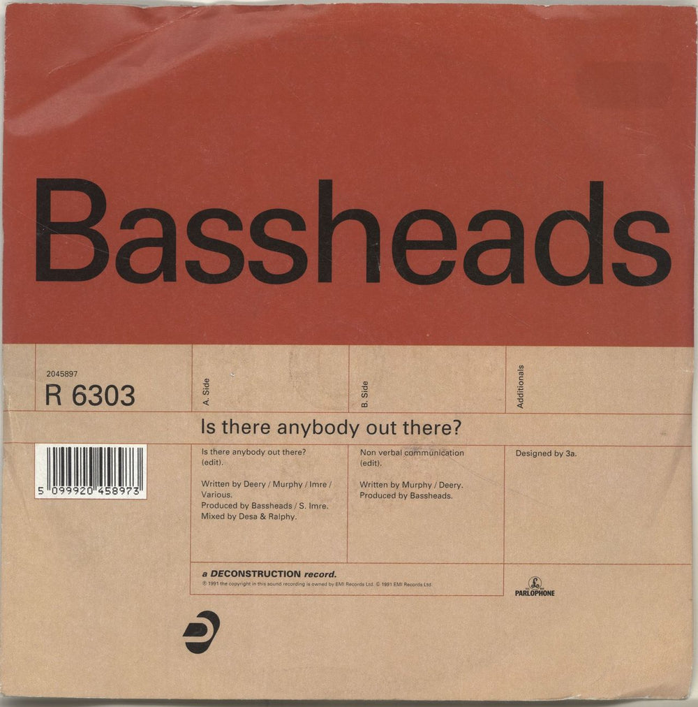 Bassheads Is There Anybody Out There UK 7" vinyl single (7 inch record / 45) R6303