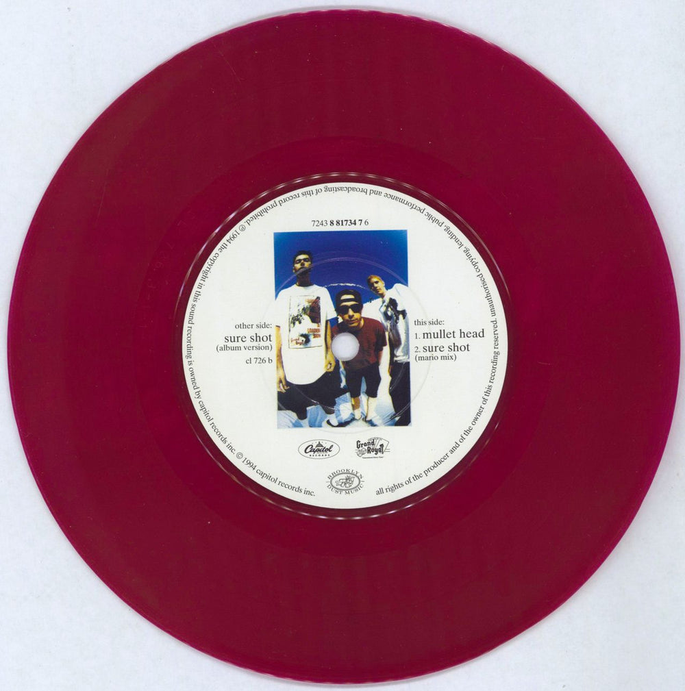 Beastie Boys Sure Shot - Burgundy Vinyl UK 7" vinyl single (7 inch record / 45) BEA07SU773423