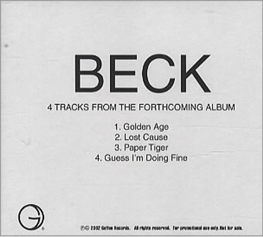 Beck 4 Tracks From Forthcoming Album US Promo CD-R acetate CD-R ACETATE