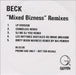 Beck Mixed Biznezz Remixes UK Promo CD-R acetate CD ACETATE