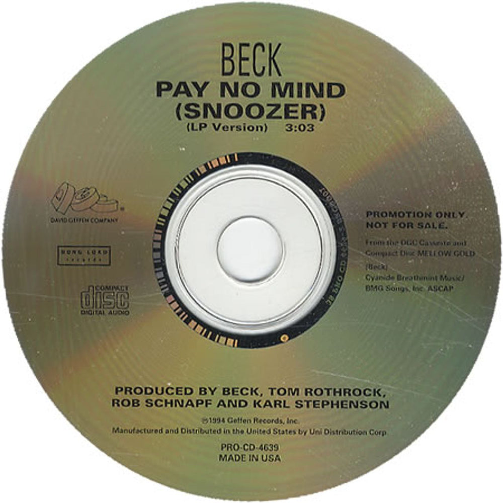 Beck Pay No Mind US Promo CD single (CD5 / 5") PRO-CD-4639
