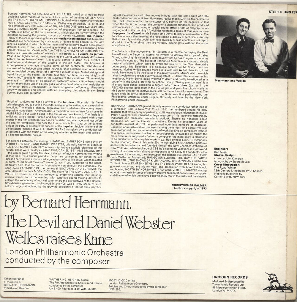 Bernard Herrmann The Devil And Daniel Webster / Welles Raises Kane UK vinyl LP album (LP record)