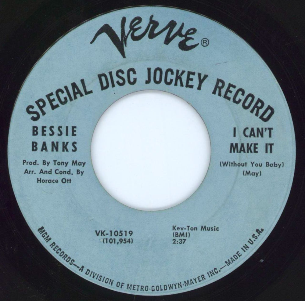 Bessie Banks I Can't Make It (Without You Baby) US Promo 7" vinyl single (7 inch record / 45) VK-10159