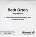 Beth Orton Anywhere UK Promo CD-R acetate CD ACETATE