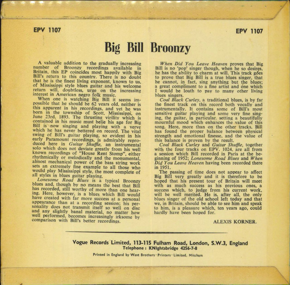 Big Bill Broonzy Big Bill Broonzy UK 7" vinyl single (7 inch record / 45)