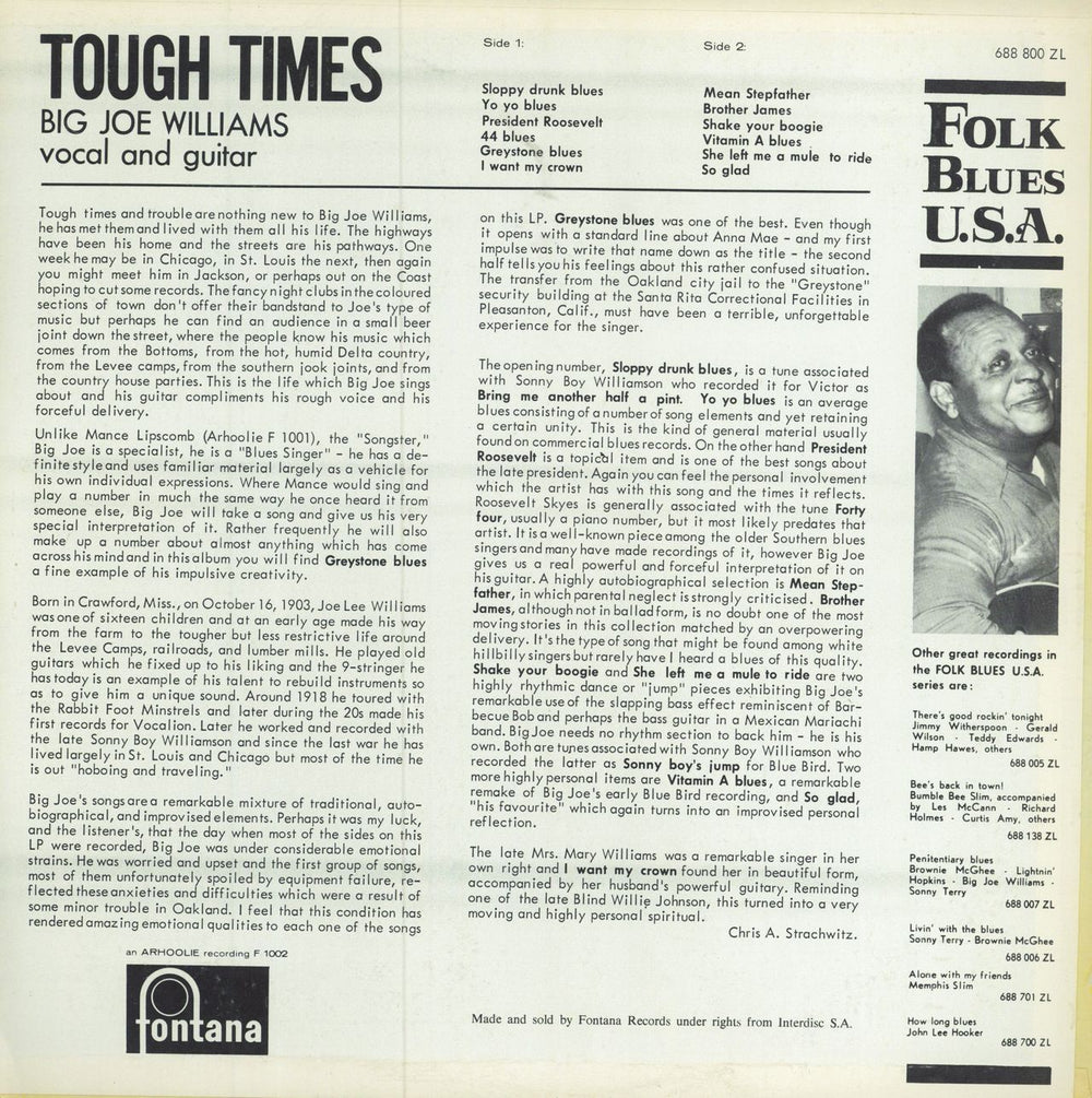 Big Joe Williams Tough Times - VG UK vinyl LP album (LP record)