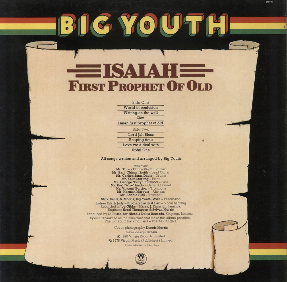 Big Youth Isaiah - First Prophet Of Old UK vinyl LP album (LP record)