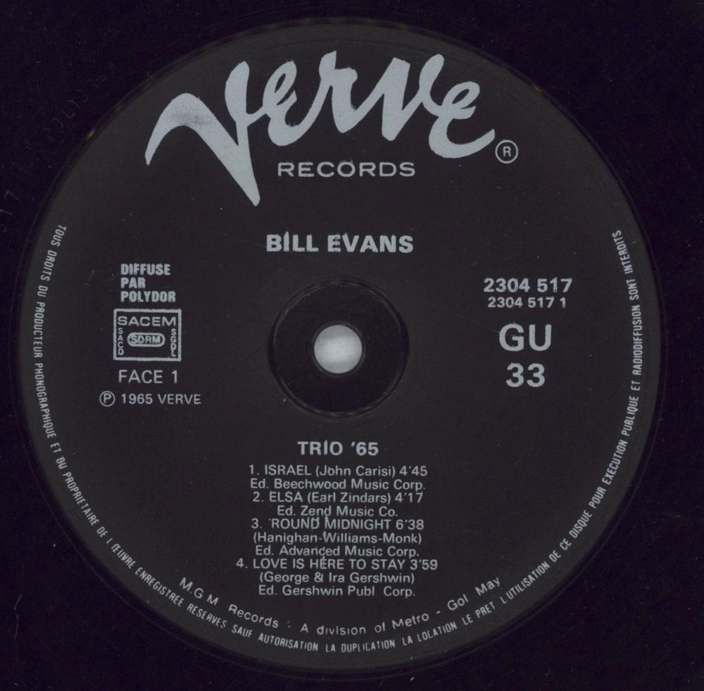 Bill Evans (Piano) Trio '65 French vinyl LP album (LP record) BLVLPTR819471