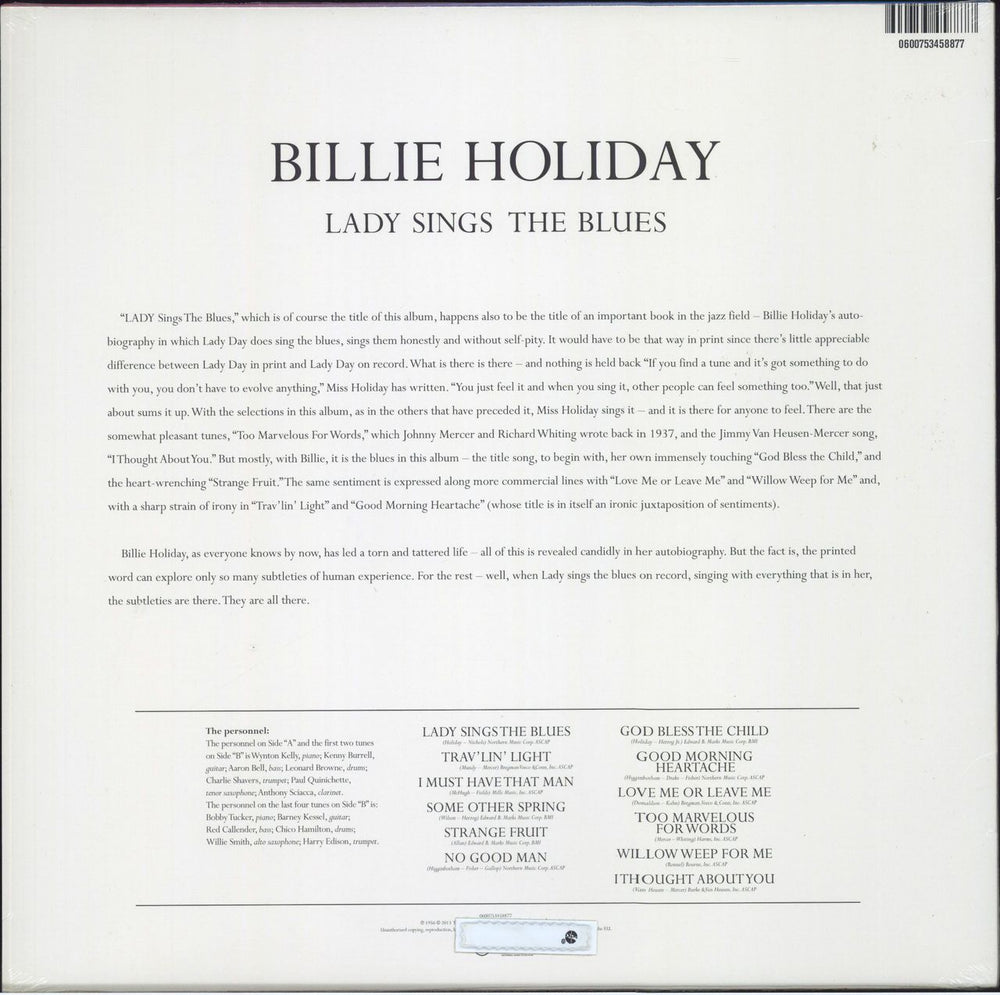 Billie Holiday Lady Sings The Blues - Reissue - Sealed US vinyl LP album (LP record) 600753458877