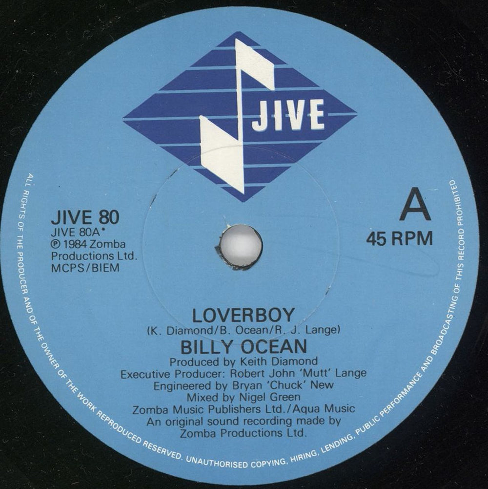 Billy Ocean Loverboy UK 7" vinyl single (7 inch record / 45) JIVE80