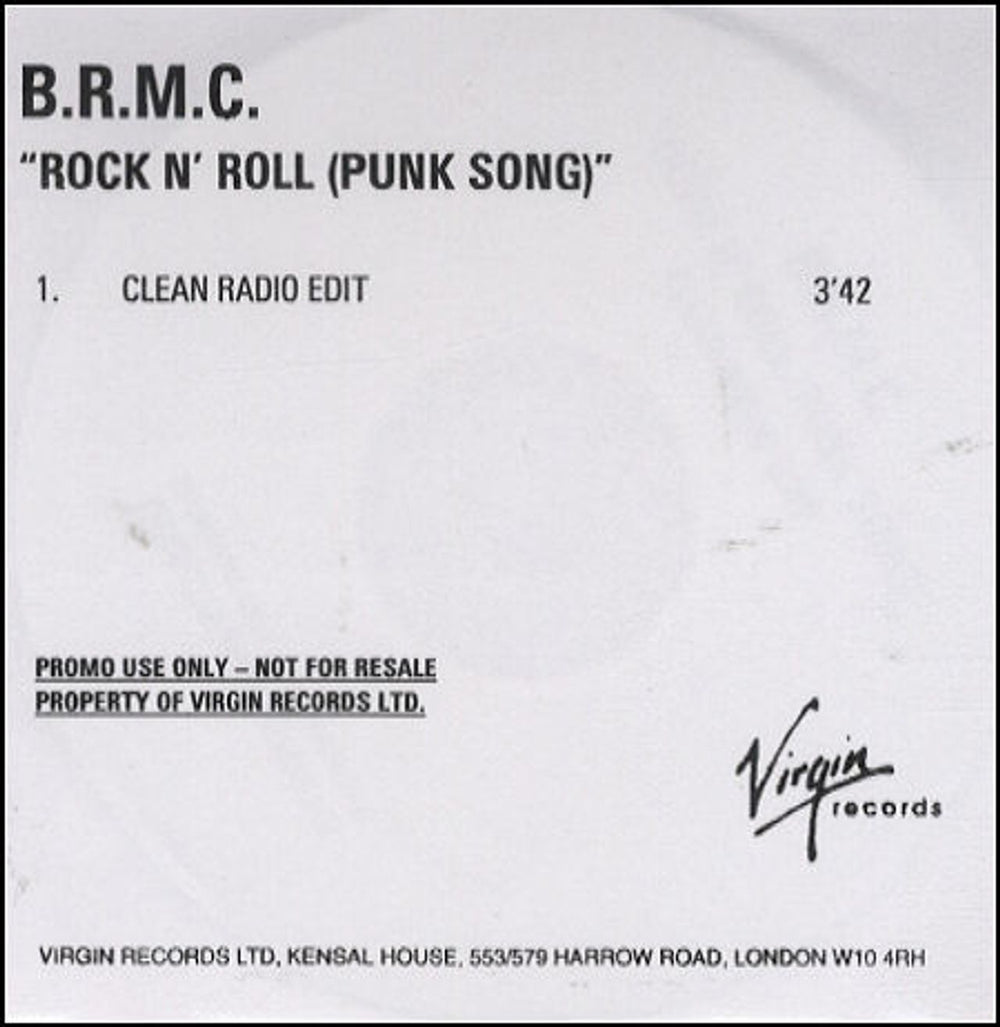 Black Rebel Motorcycle Club Rock N' Roll (Punk Song) UK Promo CD-R acetate CD-R ACETATE