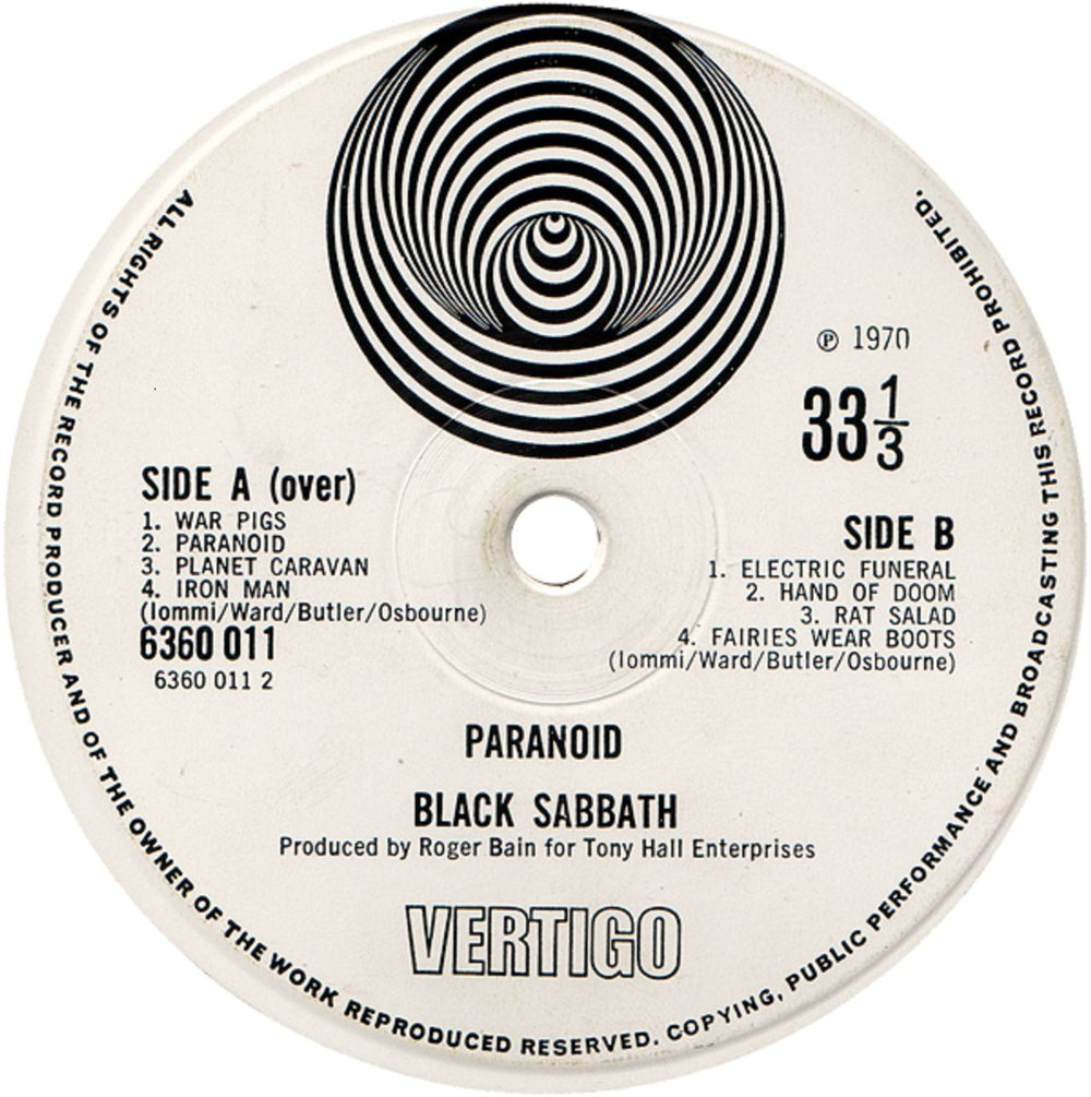 Black Sabbath Paranoid 1st VG UK Vinyl LP RareVinyl