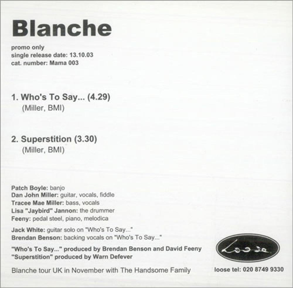 Blanche Who's To Say... UK Promo CD-R acetate CD-R ACETATE