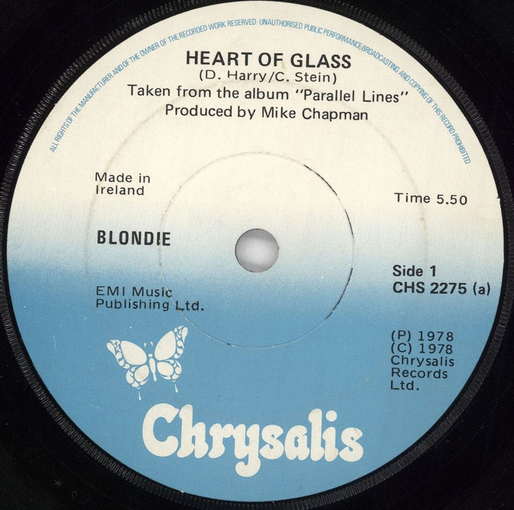 Blondie Heart Of Glass Irish 7" vinyl single (7 inch record / 45) CHS2275