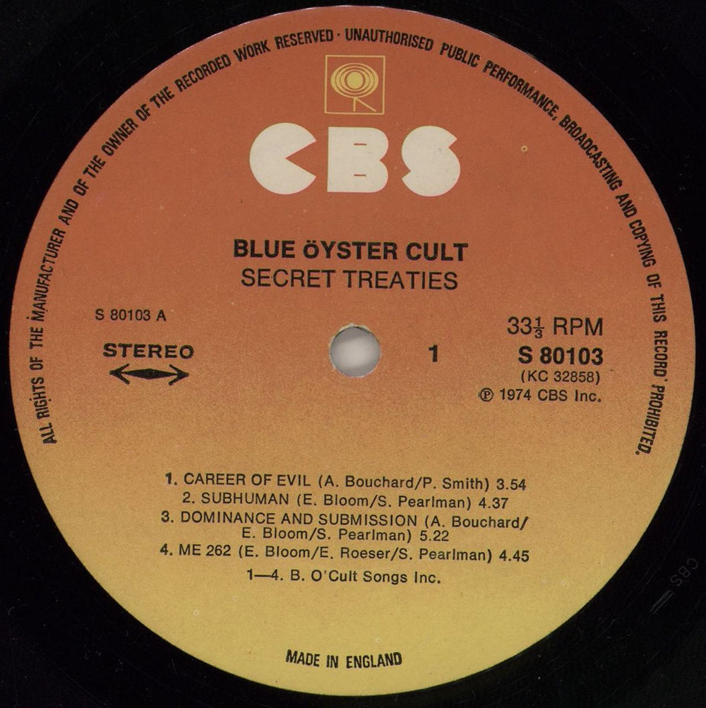 Blue Oyster Cult Secret Treaties UK vinyl LP album (LP record) BOCLPSE752119