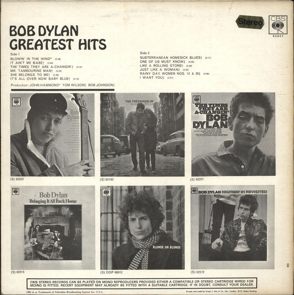 Bob Dylan Greatest Hits - 2nd Stereo - EJD UK vinyl LP album (LP record)