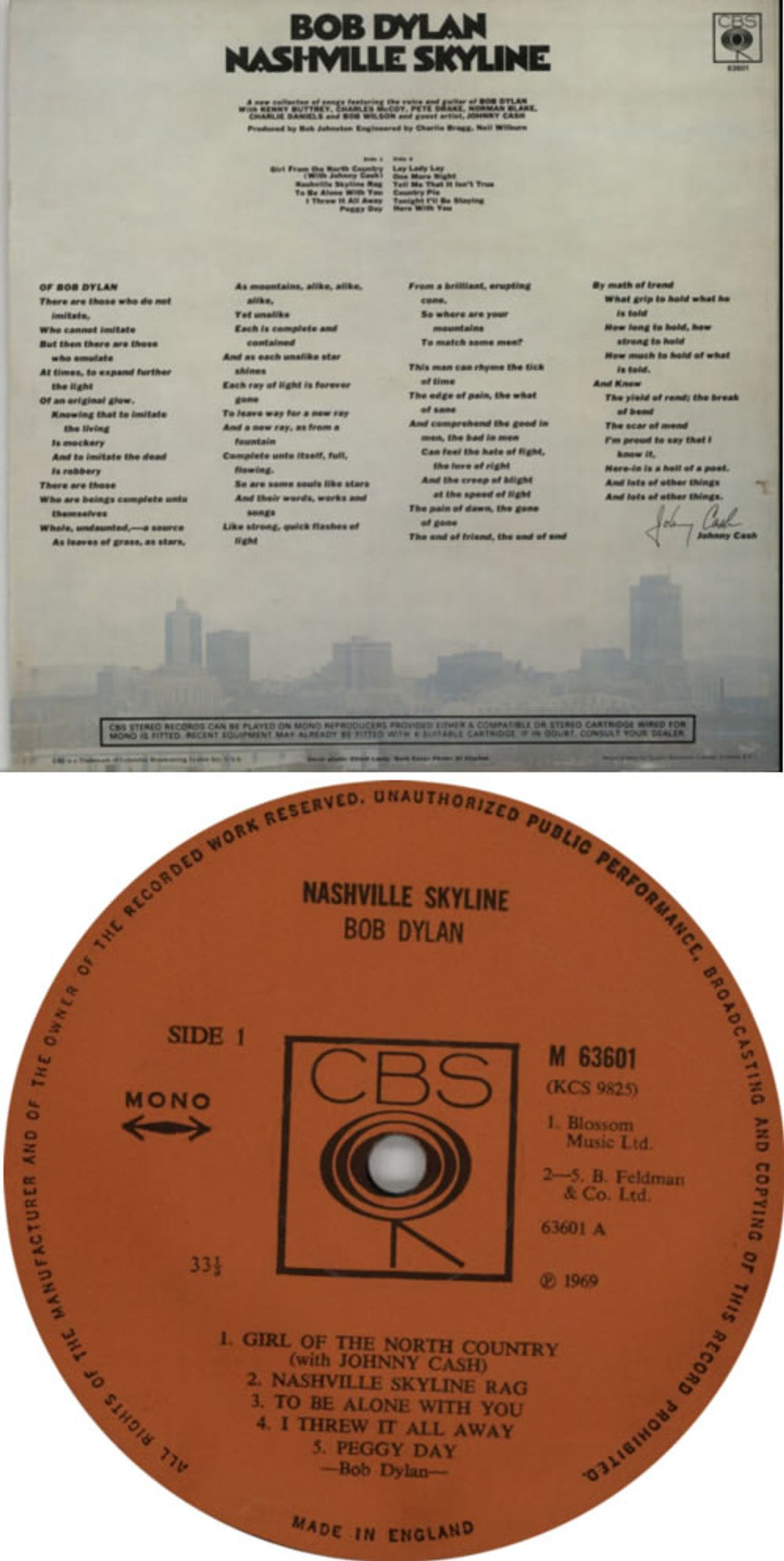 Bob Dylan Nashville Skyline - 1st Mono - Quality - EX UK vinyl LP album (LP record) DYLLPNA606575