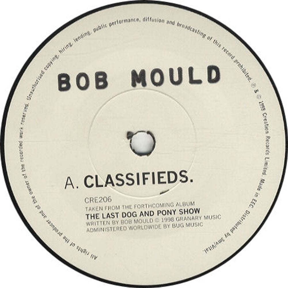 Bob Mould Classifieds UK 7" vinyl single (7 inch record / 45) CRE206