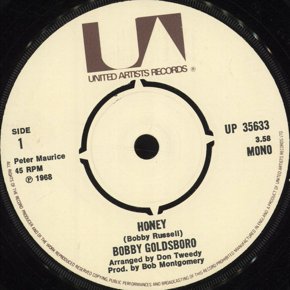 Bobby Goldsboro Honey UK 7" vinyl single (7 inch record / 45) UP35633