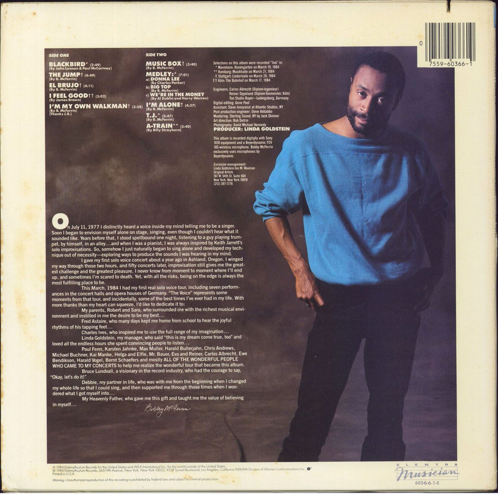 Bobby McFerrin The Voice US vinyl LP album (LP record)