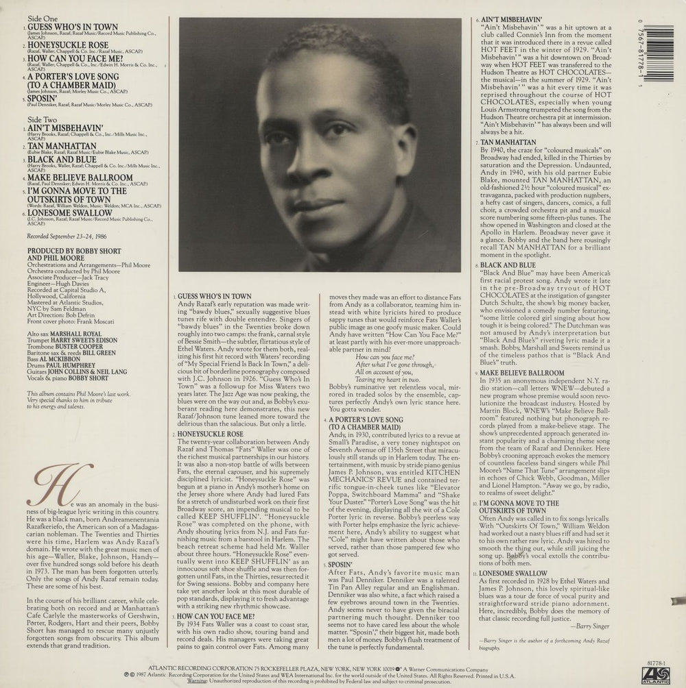 Bobby Short Guess Who's In Time US vinyl LP album (LP record) 075678177811