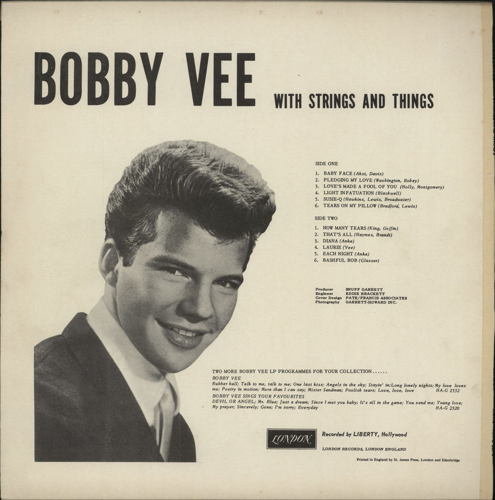 Bobby Vee Bobby Vee With Strings And Things UK vinyl LP album (LP record) BYVLPBO789712