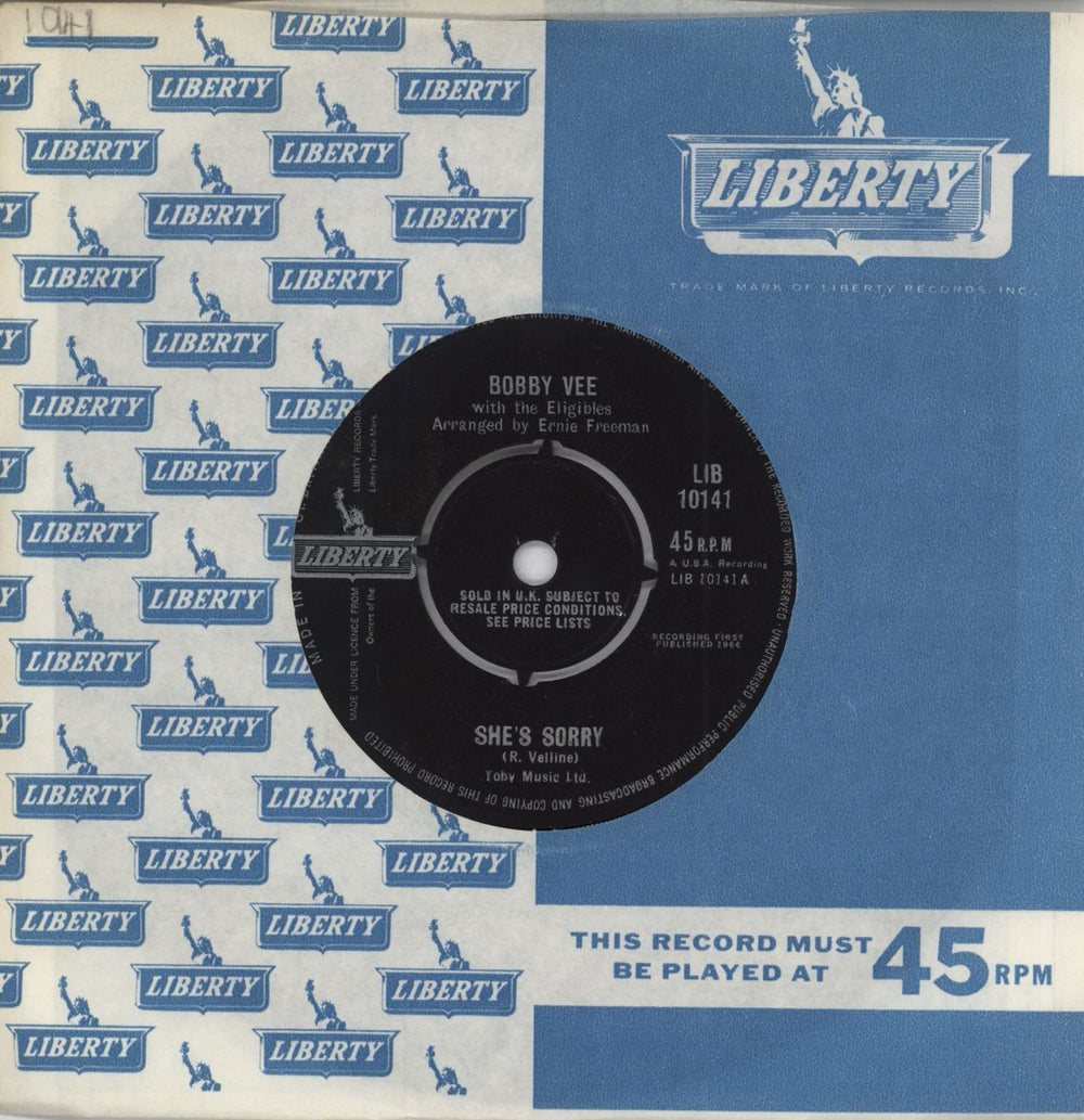 Bobby Vee She's Sorry UK 7" vinyl single (7 inch record / 45) LIB10141