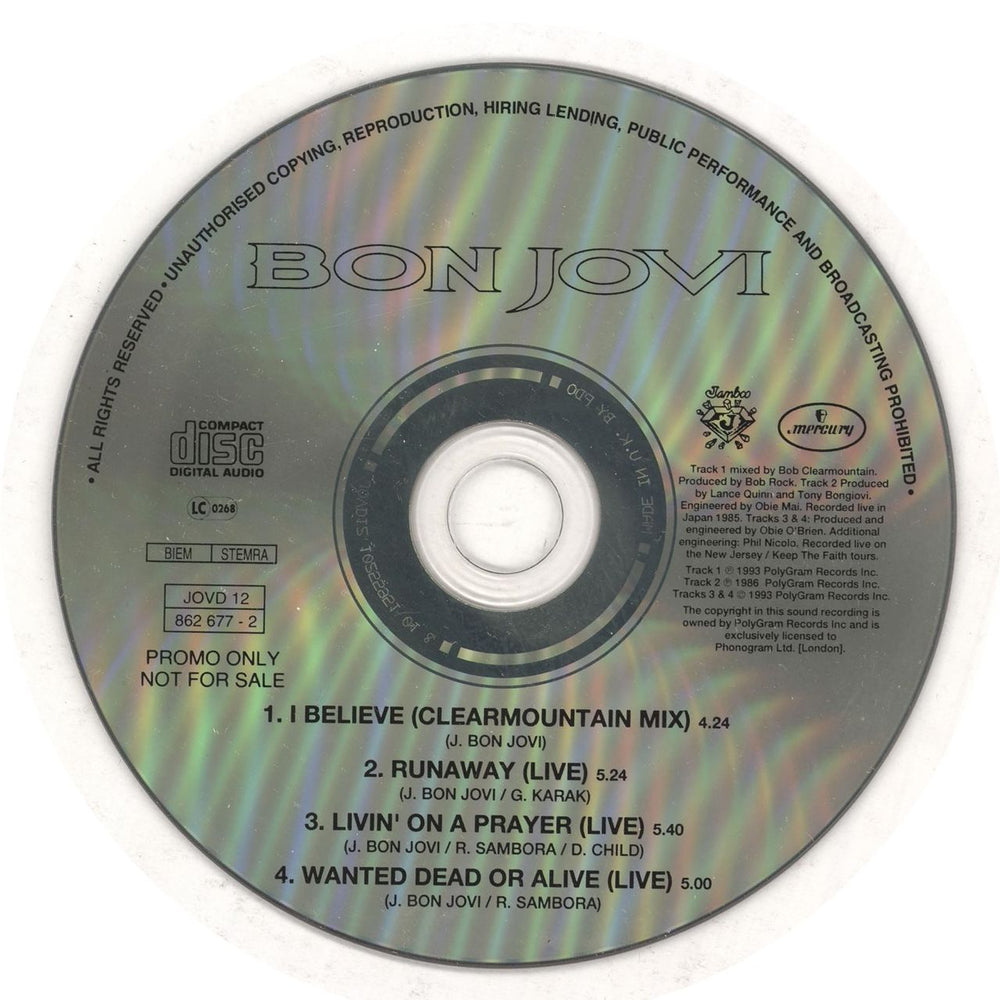 Bon Jovi I Believe UK Promo CD single (CD5 / 5") BONC5IB22978