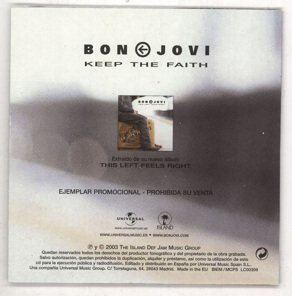 Bon Jovi Keep The Faith Spanish Promo CD single (CD5 / 5") BONC5KE267028