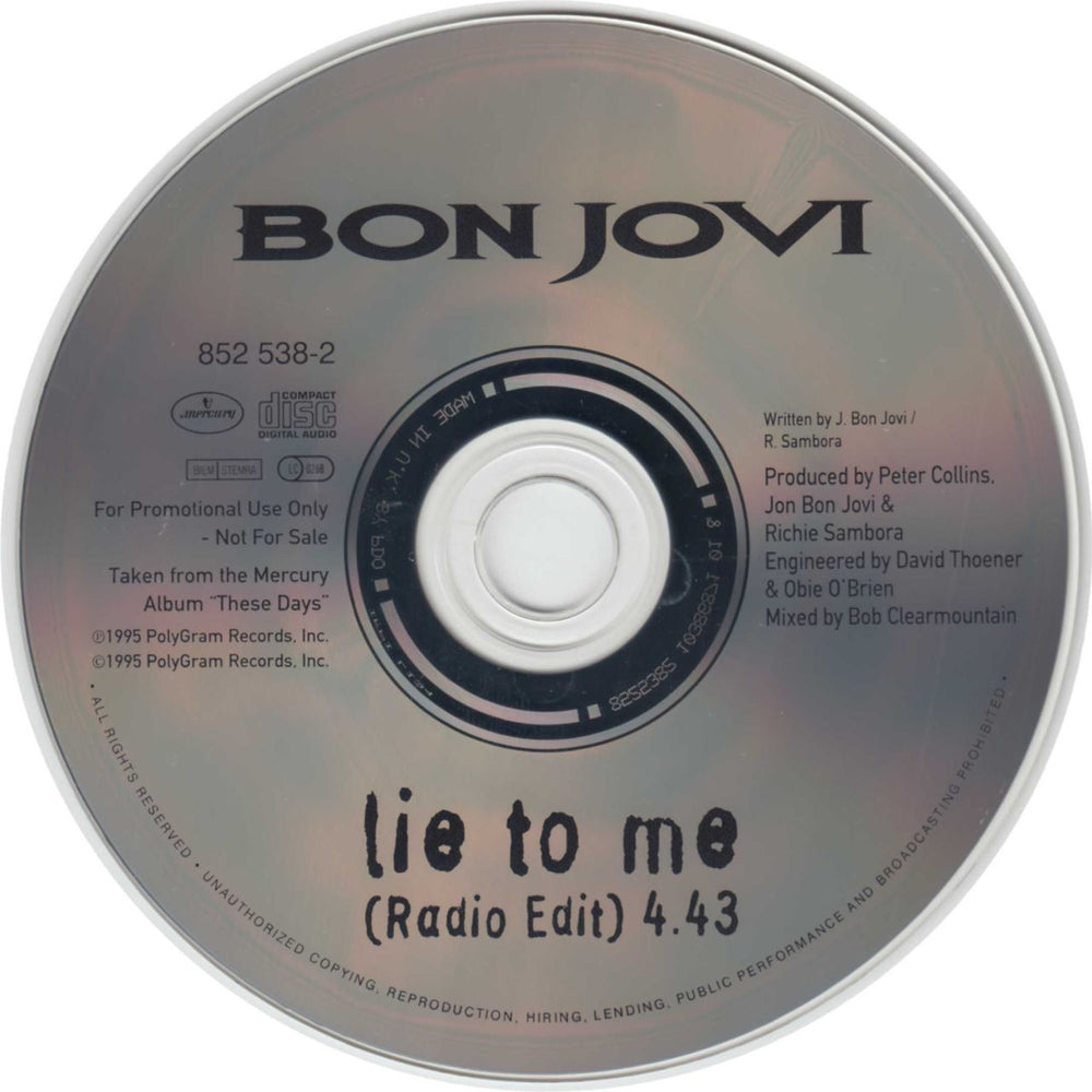 Bon Jovi Lie To Me UK Promo CD single (CD5 / 5") BONC5LI54779