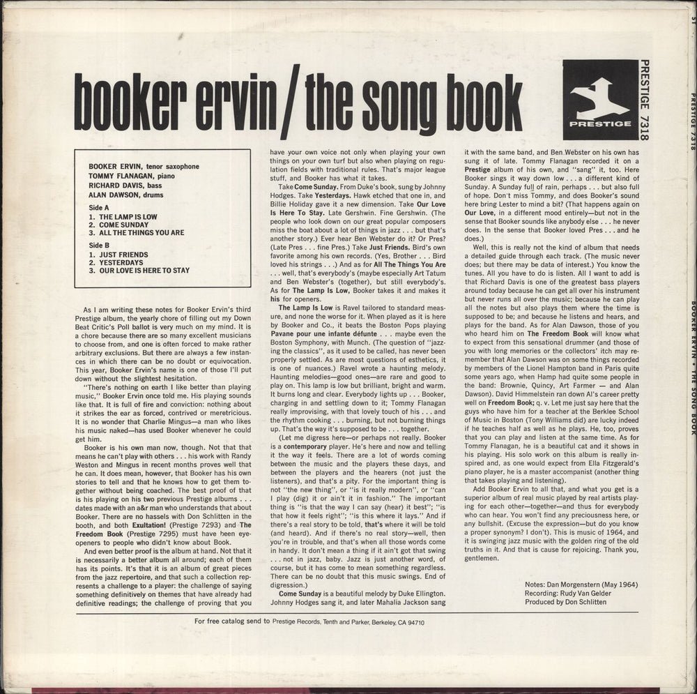 Booker Ervin The Song Book - 80s US vinyl LP album (LP record)