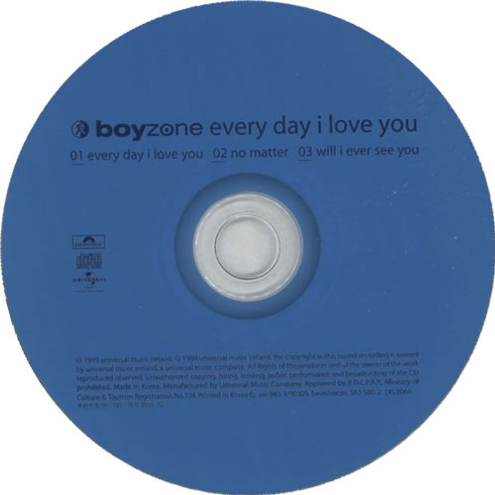 Boyzone Every Day I Love You Korean CD single (CD5 / 5") BYZC5EV158347