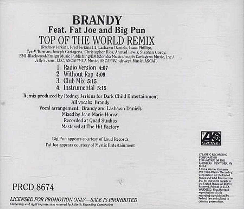 Brandy Top Of The World Remix US Promo CD single (CD5 / 5") BNYC5TO144793