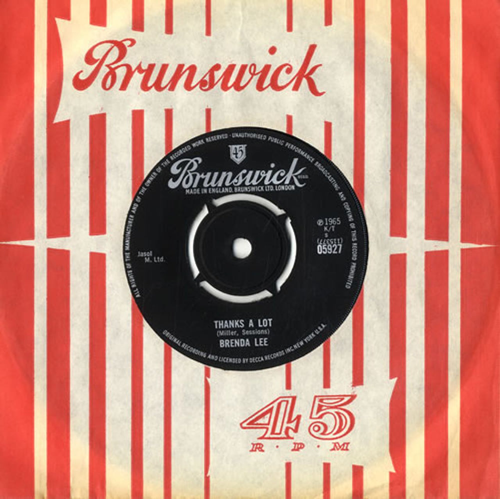 Brenda Lee Thanks A Lot UK 7" vinyl single (7 inch record / 45) 05927