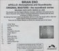 Brian Eno Apollo: Atmospheres And Soundtracks US Promo CD-R acetate CD-R ACETATE