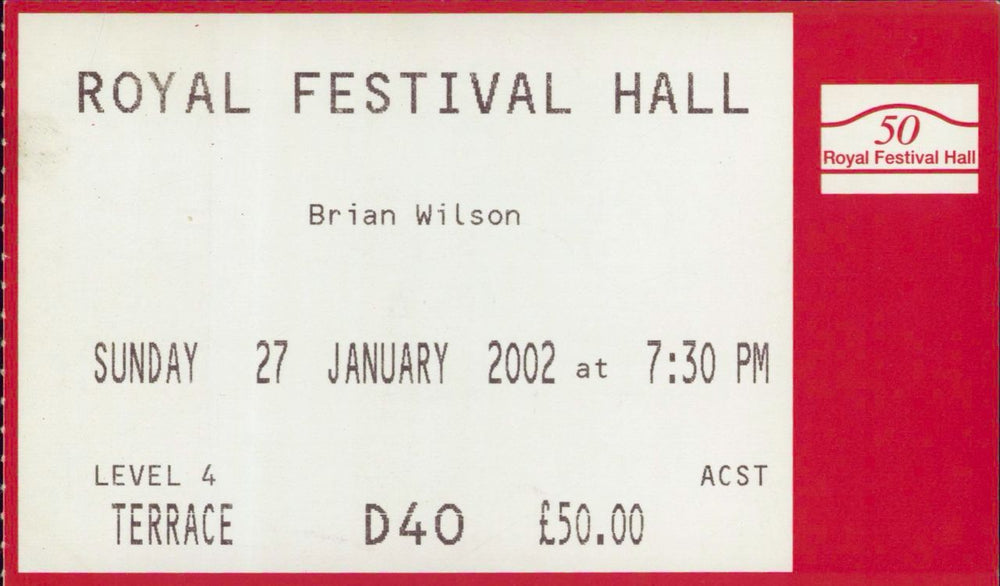 Brian Wilson The Pet Sounds Tour + Ticket UK tour programme BWITRTH525761