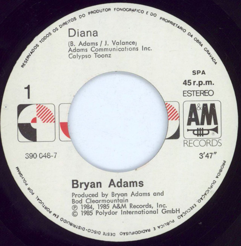 Bryan Adams Diana Portugese 7" vinyl single (7 inch record / 45) ADA07DI809583