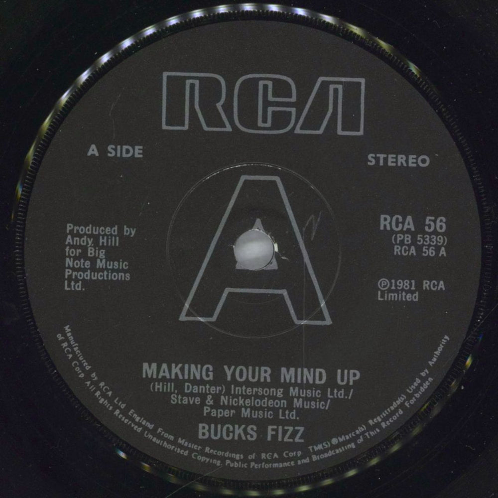 Bucks Fizz Making Your Mind Up - solid centre UK 7" vinyl single (7 inch record / 45) RCA56