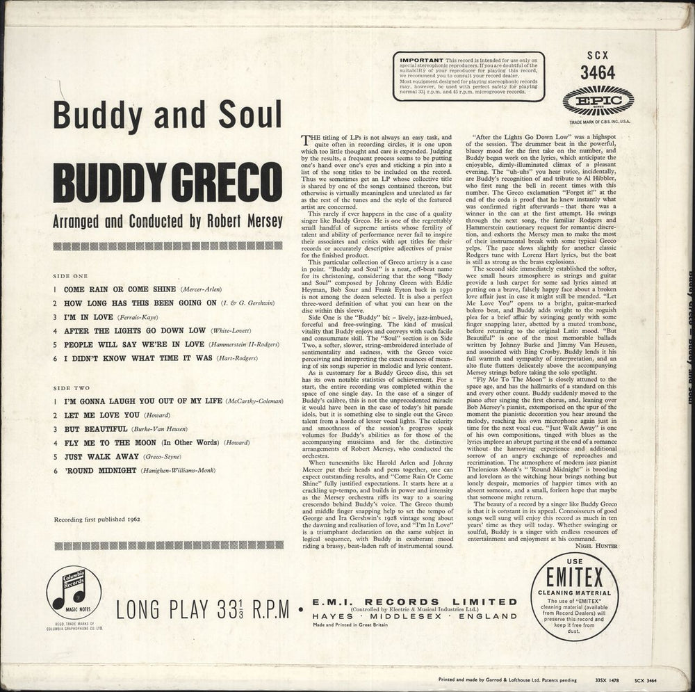 Buddy Greco Buddy & Soul UK vinyl LP album (LP record) BG2LPBU735871