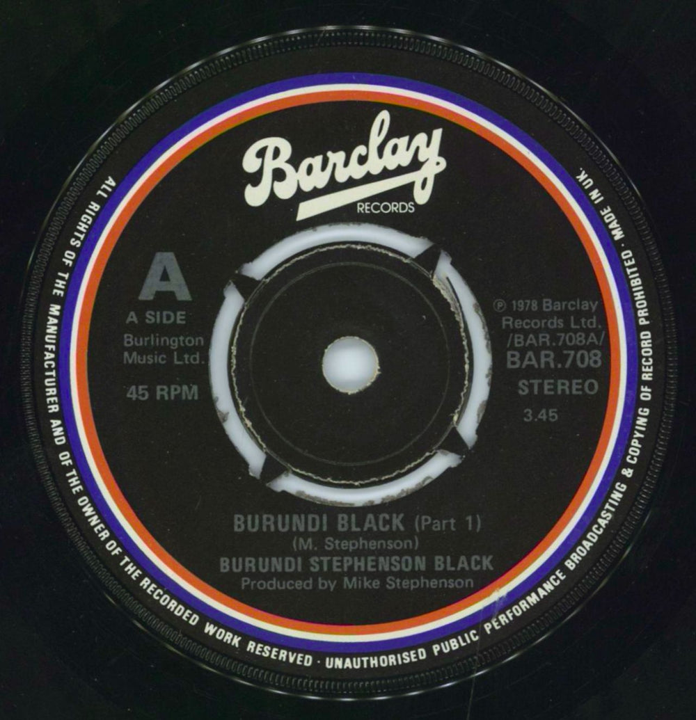 Burundi Black Burundi Black UK 7" vinyl single (7 inch record / 45) BAR708