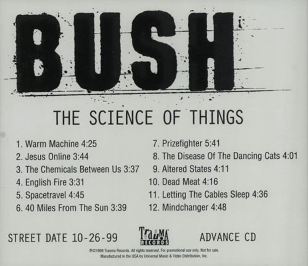 Bush The Science Of Things US Promo CD album (CDLP) B-UCDTH146360