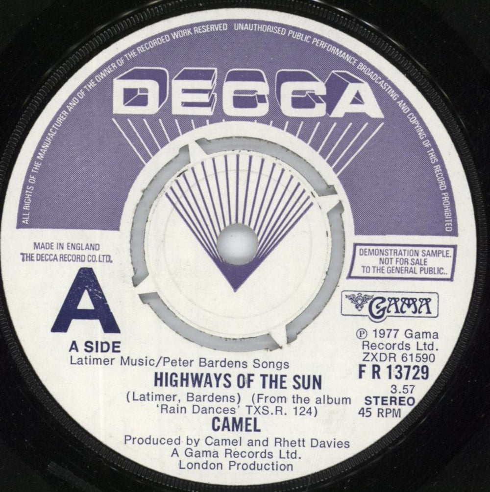 Camel Highways Of The Sun - A Label UK Promo 7" vinyl single (7 inch record / 45) C-L07HI812333