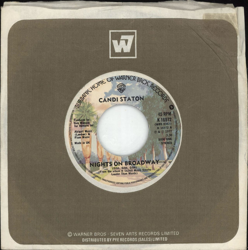 Candi Staton Nights On Broadway - Wide Centre UK 7" vinyl single (7 inch record / 45) K16972