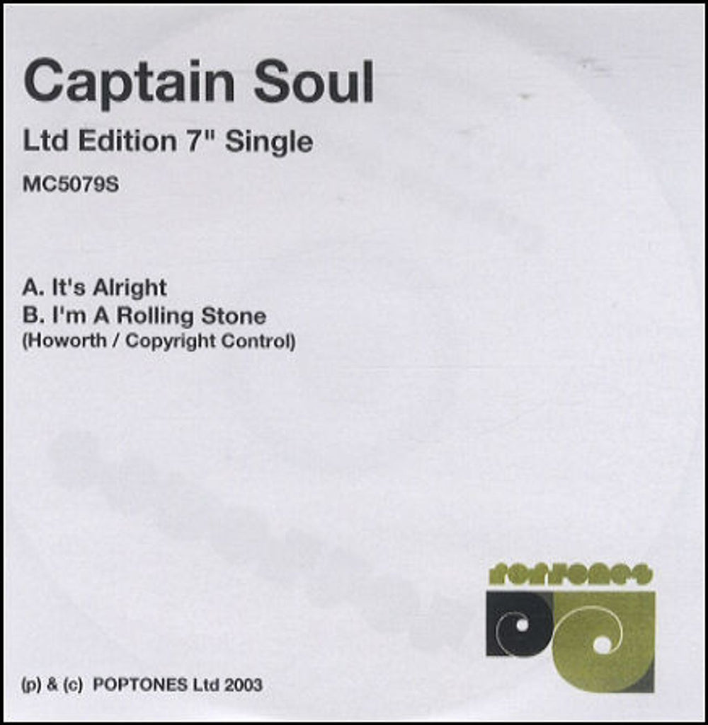 Captain Soul It's Alright UK Promo CD-R acetate CDR-ACETATE