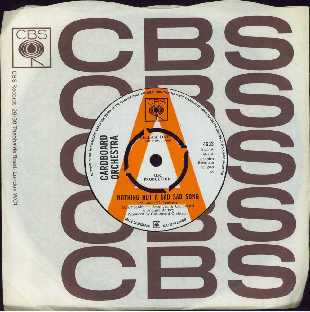 Cardboard Orchestra Nothing But A Sad Sad Song - A label Demo UK Promo 7" vinyl single (7 inch record / 45) 4633