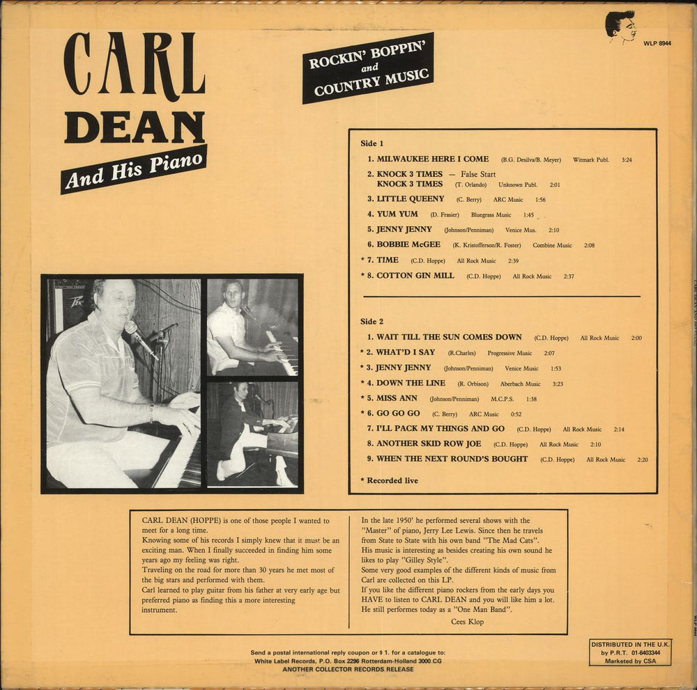 Carl Dean And His Piano / Rockin`Boppin' And Country Music Dutch vinyl LP album (LP record)