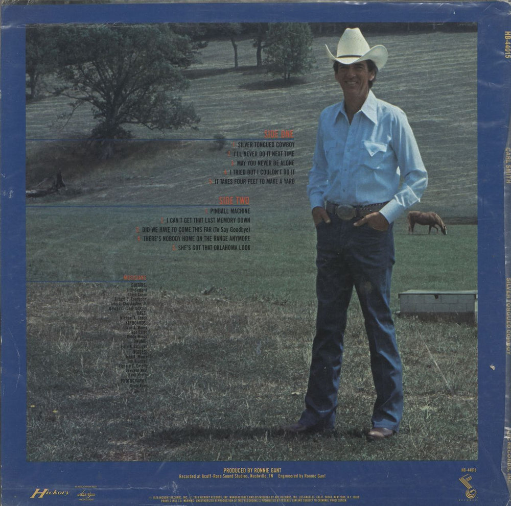 Carl Smith Silver Tongued Cowboy US Promo vinyl LP album (LP record)