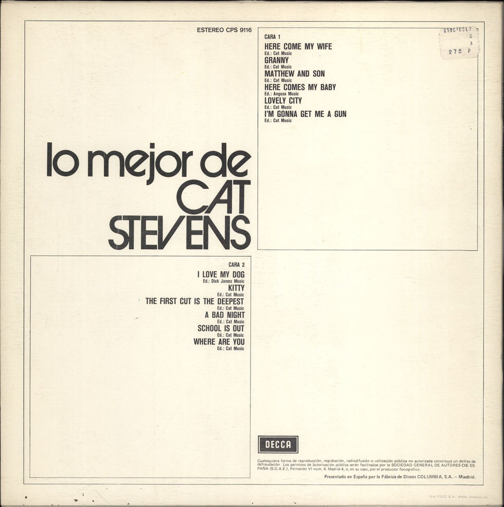 Cat Stevens Lo Mejor De Cat Stevens Spanish vinyl LP album (LP record)