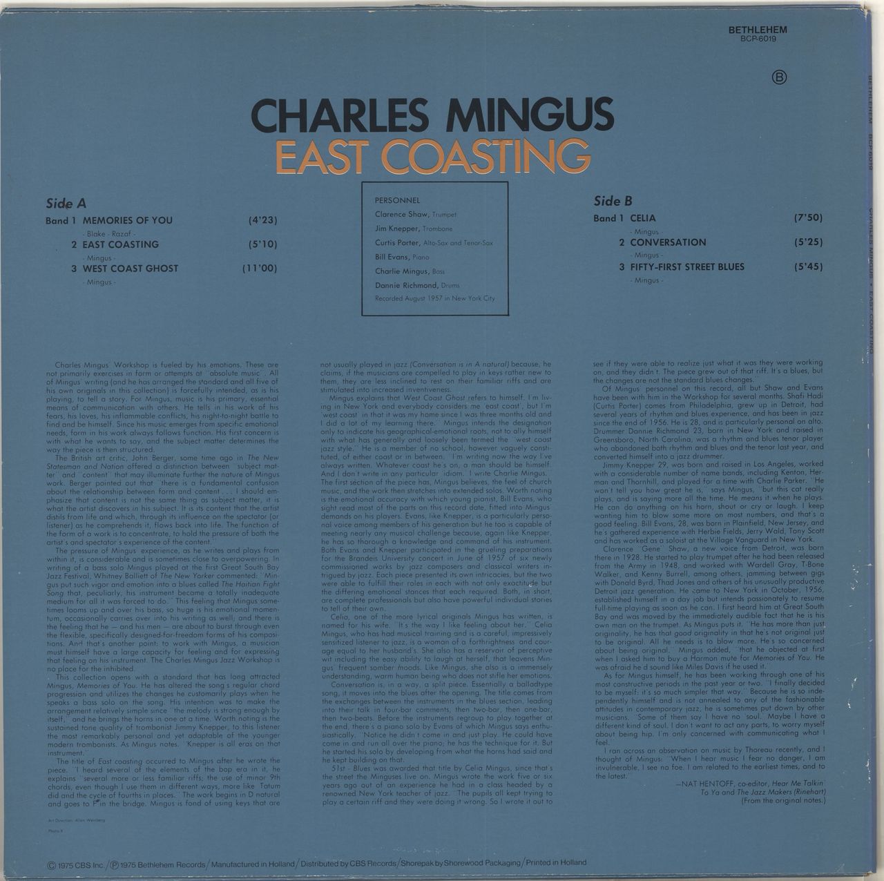 Charles Mingus East Coasting Dutch Vinyl LP — RareVinyl.com